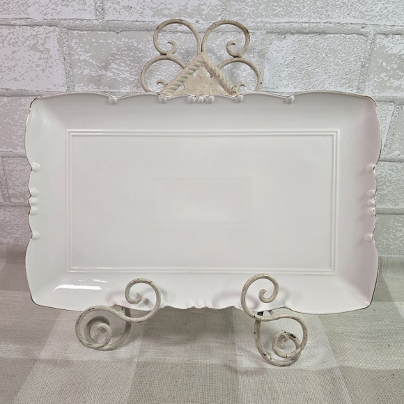Elegant White Porcelain Vanity Tray Ornate Platter w/Gold Rim French Shabby Chic - Picture 13 of 13